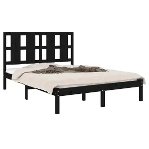 Berkfield Bed Frame Black Solid Wood Pine 140x190 cm