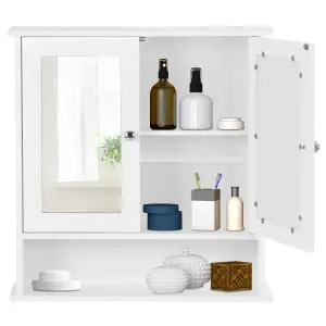 Costway Wall Mounted Bathroom Mirror Cabinet Wooden Storage Cupboard Medicine Organizer