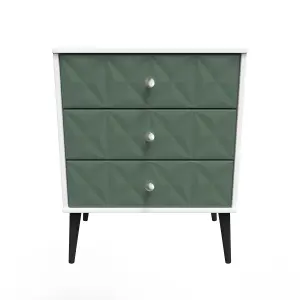 Toledo 3 Drawer Chest in Labrador Green & White (Ready Assembled)