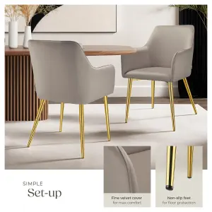 Dining Chair Avane - velvet look, padded armchair, high backrest and armrests - taupe