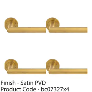 4 PACK - PAIR Mitred Round Bar Door Handle Ringed Design Conceled Fix Satin Brass