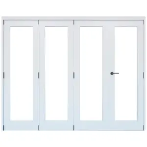 Vertical 0 panel 1 Lite Plain Clear Glazed Shaker Unfinished White Softwood Internal Folding Door set, (H)2060mm (W)2369mm