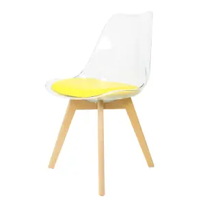 Soho Clear and Yellow Plastic Dining Chair with Squared Light Wood Legs