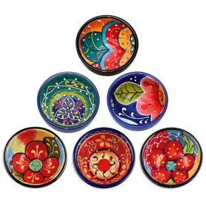 Classic Spanish Hand Painted Pattern Kitchen Dining Set of 6 Tapas Bowls (Diam) 7cm