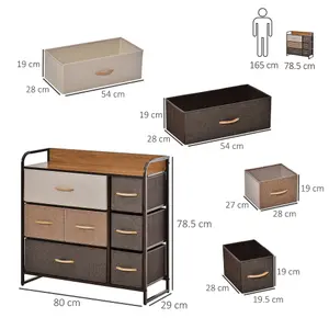 HOMCOM 7-Drawer Dresser, Fabric Chest of Drawers, Storage Organizer Steel Frame