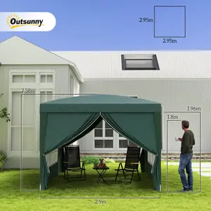 Outsunny 3mx3m Pop Up Gazebo Party Tent Canopy Marquee with Storage Bag Green