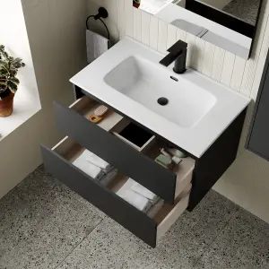 Banyetti Venti Noir 800mm Wall Hung Vanity Unit with Basin - Matt Black