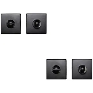 2 PACK - Square Rose Thumbturn & Release Lock - Matt Black - Bathroom Door WC