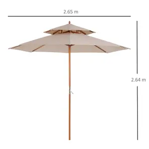 Outsunny Garden Wood Patio Parasol Sun Shade Outdoor Umbrella Canopy Beige