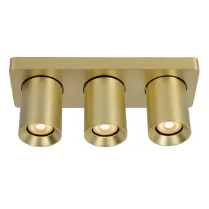 Lucide Nigel Modern Ceiling Spotlight Bar - LED Dim to warm - GU10 - 3x5W 2200K/3000K - Matt Gold, Brass