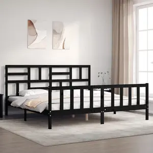 Berkfield Bed Frame with Headboard Black 200x200 cm Solid Wood