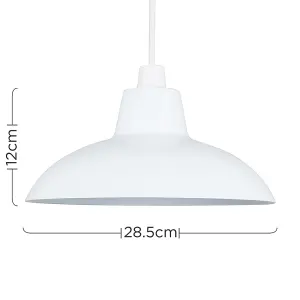 ValueLights Civic Metro White Ceiling Pendant Shade and B22 GLS LED 10W Warm White 3000K Bulb