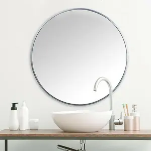 Silver Round Aluminium Frame Wall Mounted Mirror Bathroom Living Room Bedroom Home Décor