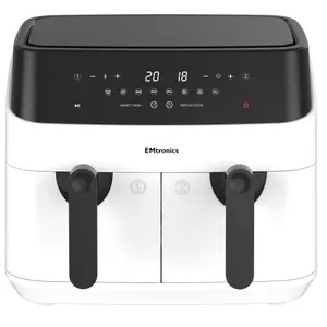 EMtronics Double Basket Air Fryer Large Digital 9 Litre Dual with Timer - White