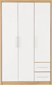 Seville 3 Door 2 Drawer Wardrobe in Oak and White