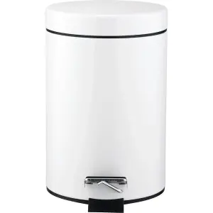 Small Stainless Steel 3 Ltr Pedal Bin Kitchen Bathroom Toilet Rubbish, White