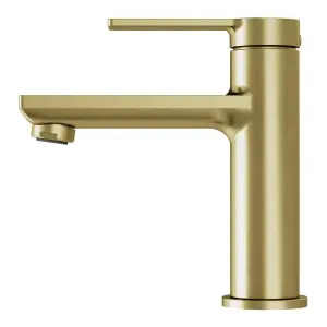 GoodHome Akita Medium Satin Brass effect Round Basin Mixer Tap