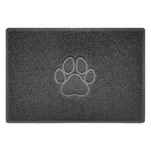 Nicoman Dark Grey Paw Embossed Spaghetti Coil Door Mat Dirt-Trapper Washable Barrier Doormat 90cm x 60cm