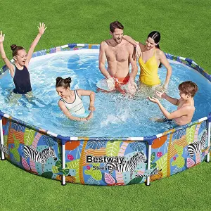 Steel Pro Colourful Zebra Design Round Family Swimming Pool, 305 x 66 cm