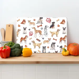 Textured Glass Chopping Board Dogs Design - Medium