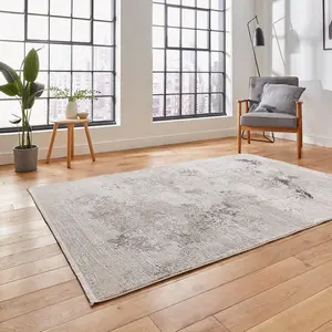 Beige Abstract Modern Easy to Clean Dining Room Bedroom and Living Room Rug -120cm X 170cm