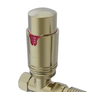 Right Radiators Brushed Brass Straight Thermostatic TRV & Manual Radiator Valves 15mm x 1/2" One Pair