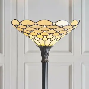 1.7m Tiffany Floor Lamp Dark Bronze & Stained Glass Shade Free Standing i00026