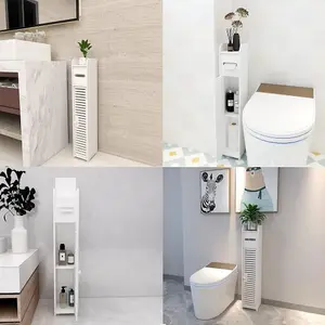 Floor Cabinet,Waterproof FreeStanding White Slim Bathroom Storage Unit with Daily Use Layer and 1 Cupboard Door,Multi-purpose