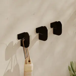 Decortie Luxa Modern Metal Set of 3 Hangers, Wall Mounted Coat Hooks, Waterproof Material, Unique Design, Black