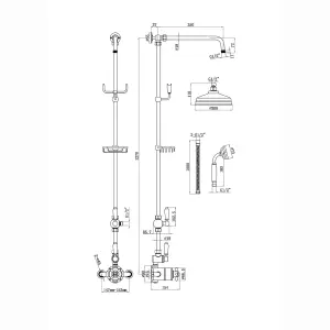 ENKI Downton English Gold White Traditional 2-Outlet Brass Thermostatic Shower Set with Diverter 200mm