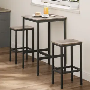 VASAGLE Bar Table and Chairs Set, Square Bar Table with 2 Bar Stools, Dining Pub Bar Table Set, Heather Greige and Ink Black