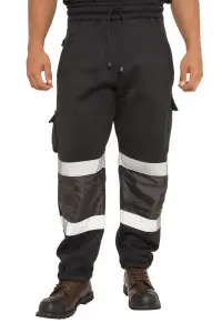 SSS Hi Viz Trouser High Visibility Mens Work Trouser Safety Fleece Worker Pants Reflective Fluorescent Joggers-Black-S