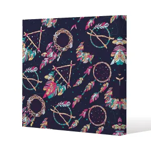 Pattern with Different Dream Catcher Amulet (Canvas Print) / 46 x 46 x 4cm