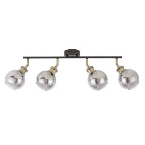 Mebel Matt Black Antique brass effect 4 Light Spotlight