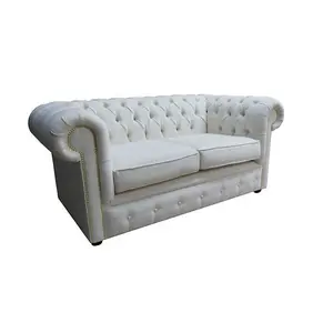 Chesterfield 2 Seater Sofa Settee Pimlico Oyster Real Fabric In Classic Style