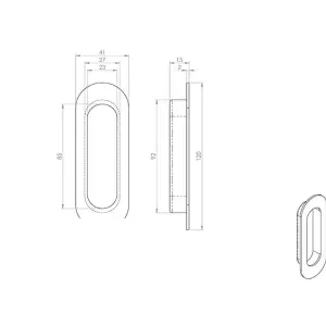 Low Profile Recessed Flush Pull 120 x 41mm 13mm Depth Bright Stainless Steel