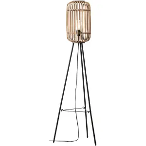 1280mm Floor Lamp - Natural Bamboo & Matt Black Simple Stylish Wood - Standing LED Light Base & Shade