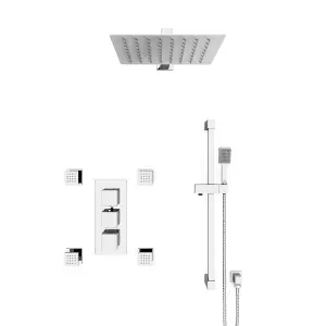 Nes Home Olive Square 3 Way Concealed Thermostatic Shower Mixer Valve,Shower Head, Handset, Slider Rail, 4x Body Jets Set