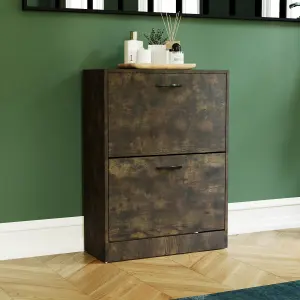 Vida Designs 2 Drawer Shoe Cabinet, Dark Wood