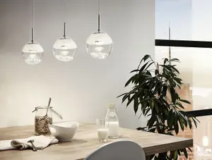 Pendant Ceiling Light Colour Chrome Shade White Clear Glass Crystal Bulb LED 3x5W