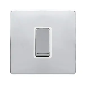 Polished Chrome Screwless Plate 1 Gang Ingot Size 45A Switch - White Trim - SE Home