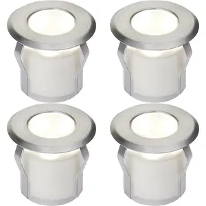 4 PACK Recessed Decking IP67 Guide Light - 0.8W Cool White LED - Stainless Steel