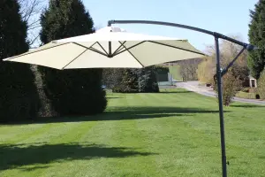 Cantilever 2.7M Wide Hanging Garden Parasol In a Cream Colour With Crank