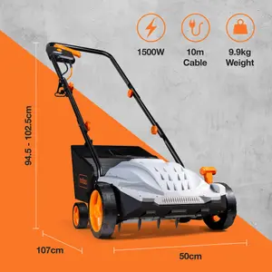 VonHaus Lawn Scarifier, Aerator & Grass Rake Electric 1500W, Dethatch/Rake Grass, Aerates Soil, 30L Box, 10m Cable, 4 Heights