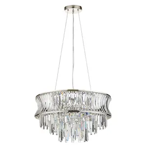 Luminosa Vittoria Pendant Ceiling Light Bright Nickel Plate, Crystal And Clear Glass