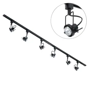 Litecraft Greenwich Black 6 Head 2m Straight Kitchen Ceiling Light with LED Bulbs