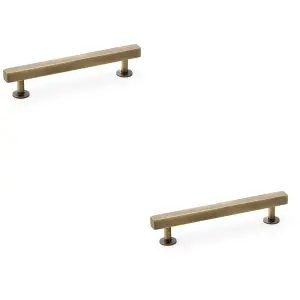 2 PACK - Straight Square Bar Pull Handle - Antique Brass 128mm Centres SOLID BRASS Drawer