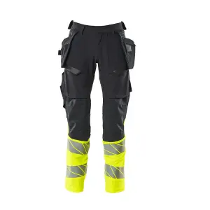 Mascot Accelerate Safe Trousers with Holster Pockets - Dark Navy/Hi-Vis Yellow   (34.5) (Leg Length - Regular)