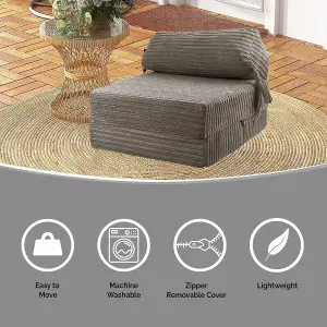 Cord Material Fold Out ZBed Chair Sofa Lounger With Pillow - Charcoal