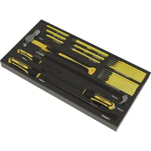 Comprehensive 23 Piece Pry Bar Hammer and Punch Tool Set with Convenient Tool Tray